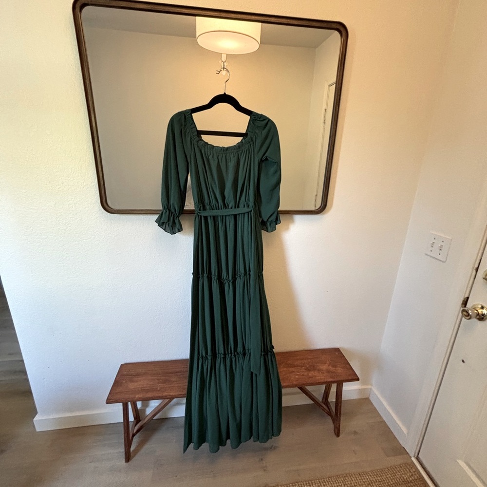 Romantic green off the shoulder maxi dress, long dress